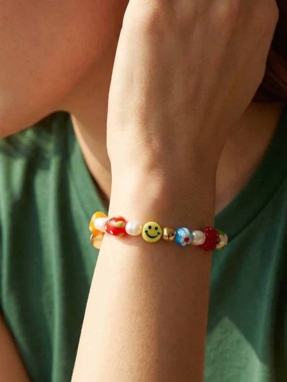Multicolor Smiley & Bead Bracelet